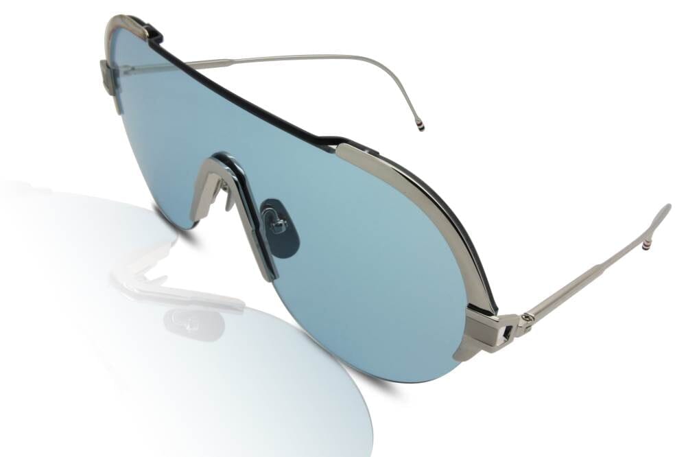 Thom Browne TBS811 Sunglasses 02 Silver Titanium/Light Blue  display picture 2